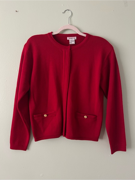 Talbots Sweaters - Vintage 80s-90s Talbots 100% Merino Wool Red Cardigan Blazer Sweater Size Small